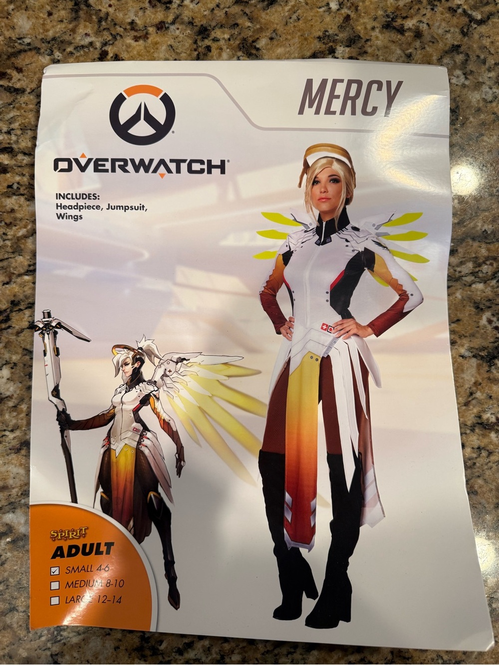 Spirit Halloween Overwatch Mercy Costume small 4-6 Catsuit & Wings *no halo